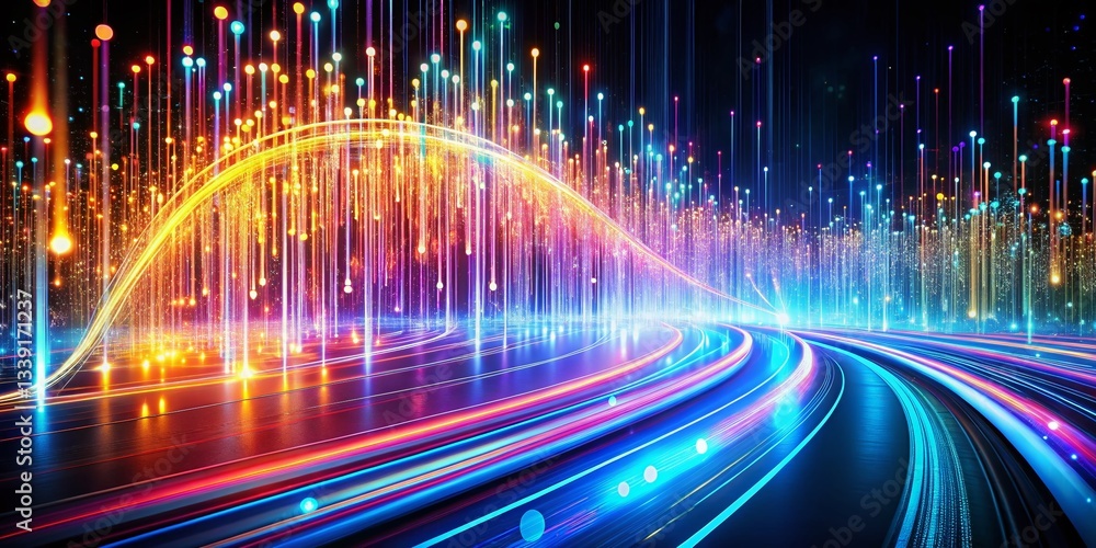 Poster abstract digital binary code technology background - long exposure light trails