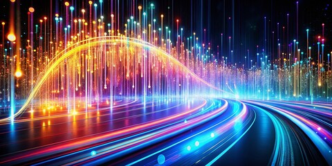 Fototapeta premium Abstract Digital Binary Code Technology Background - Long Exposure Light Trails