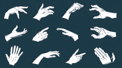 Professional Thin Line Cartoon Hands Gesture Set Illustration for Design Projects