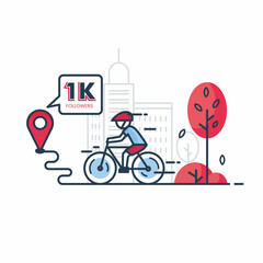 Simple Line Art Illustration of Cyclist Riding Bike in City