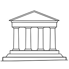 a classical building features columns and a triangular pediment, presented in a line art style vector illustration