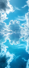Fototapeta premium Cloudscape Reflection: A breathtaking view of a cloudscape reflected in calm water, capturing the expansive sky and tranquil water. 