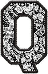 Black Lace Letter Q with Faux Embroidery for Wedding Monogram & Home Decor