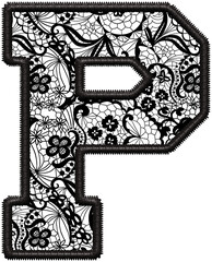 Black Lace Letter P with Faux Embroidery for Wedding Monogram & Home Decor