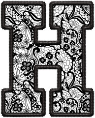 Black Lace Letter H with Faux Embroidery for Wedding Monogram & Home Decor