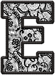 Black Lace Letter E with Faux Embroidery for Wedding Monogram & Home Decor
