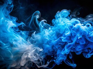 Obraz premium Abstract Blue Smoke Swirls, Dark Background, Aerial Drone View, Artistic Haze