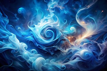 Fototapeta premium Abstract Blue Smoke Swirl: Ethereal Elegance and Mystical Energy - Drone Aerial View