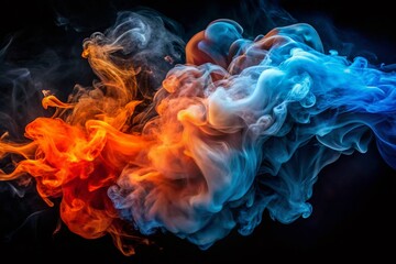 Obraz premium Abstract Blue Smoke and Fire on Black Background - Conceptual Photography