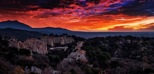 The French "Bryce Canyon" at sunrise at Ille-sur-T&ecirc;t, south of France