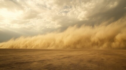 Fototapeta premium Walls of airborne sand create an obscured horizon during a dramatic sandstorm in an arid landscape