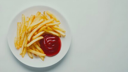 French Fries and Ketchup on a White Plate