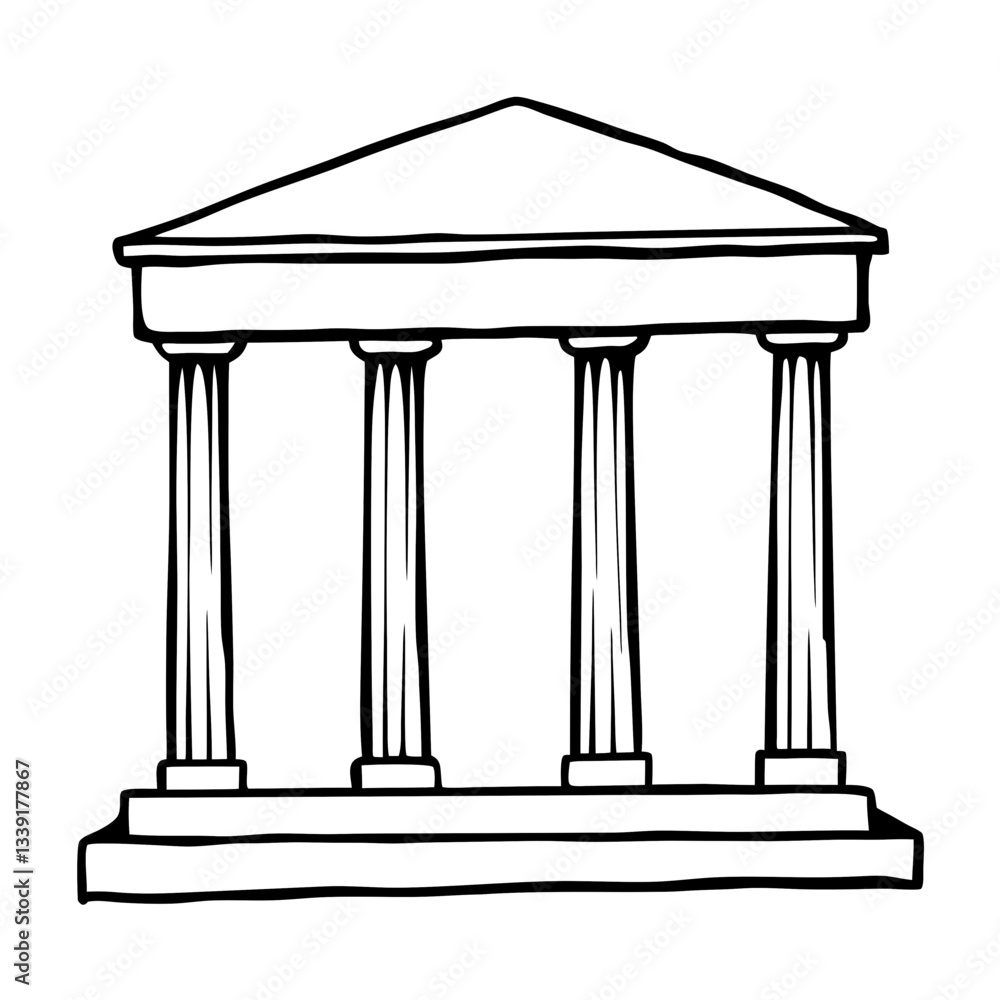 Poster a line drawing of a classical building with four columns