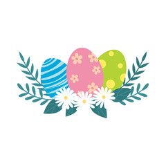 Colorful Easter Eggs with Floral and Leafy Decorations for Spring Festivities