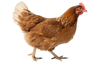 Fototapeta premium Full body of brown chicken hen standing isolated transparent background 