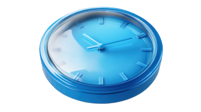 Blue clock 3d render icon on white background