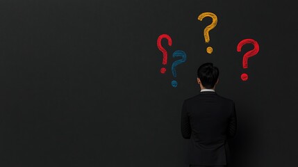 Businessman Contemplating Questions Strategic Planning