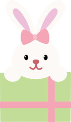 Easter rabbit sitting in a gift box flat vector illustration.
Cute character white bunny sitting with gift box cartoon Isolated. 
Good for greeting card,poster, banner,leaflet.
Transparent background.