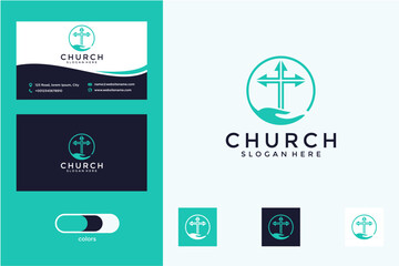 Teal Pixel Art Church Logo Design with Business Card Templates