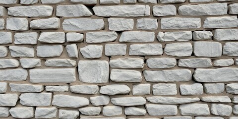 Naklejka premium Ancient gray stone wall, weathered texture, visible mortar , cracks, landscape