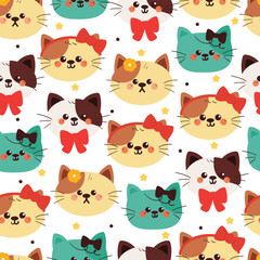 seamless pattern cute cartoon cat with bow and flower pin. animal pattern for wallpaper, background and gift wrap paper