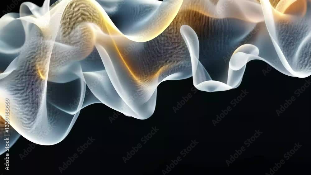 Aufkleber Dynamic blobs and abstract shapes undulate over a waving mesh displaying fluid motion and depth, blobs and abstract shapes moving over waving mesh on black background