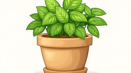 Obraz premium Potted basil plant, home garden, white background, cooking