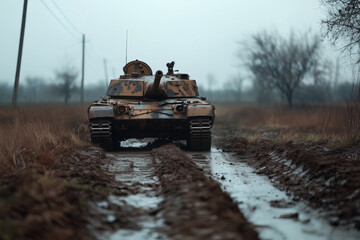 Fototapeta premium Tank on a Muddy Road
