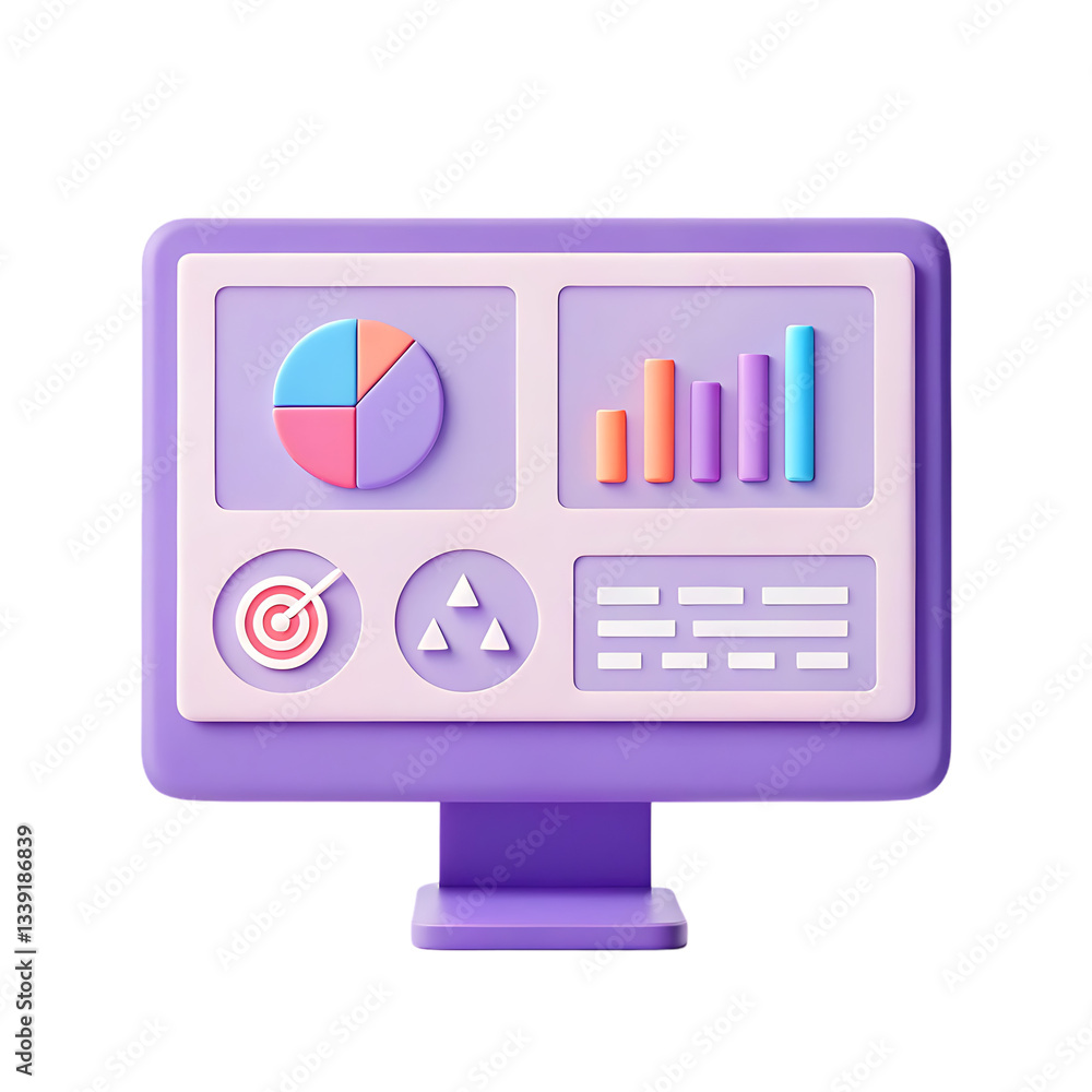 Poster 3d render of a computer screen displaying business analytics.