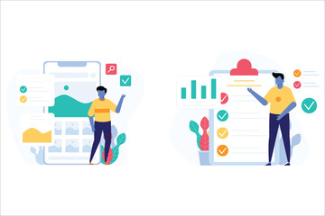 Two People Presenting Business Data On Mobile Phone And Checklist
