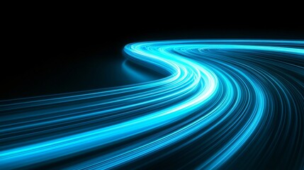Dynamic light trails in abstract motion, vibrant blue streaks on dark background, perfect for technology or speed themes.