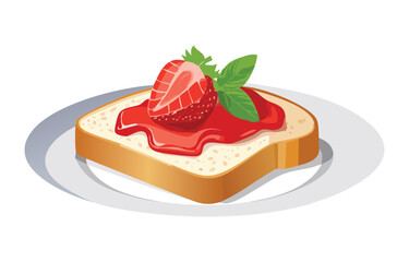 Slice bread with strawberry Fruit - Vector Illustration