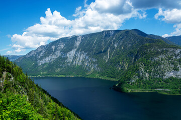 Hallsatter Lake top view in Alps, Austria