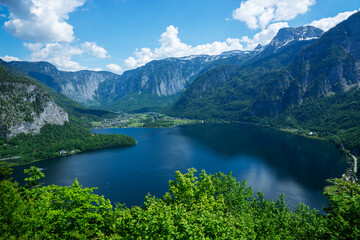 Hallsatter Lake top view in Alps, Austria