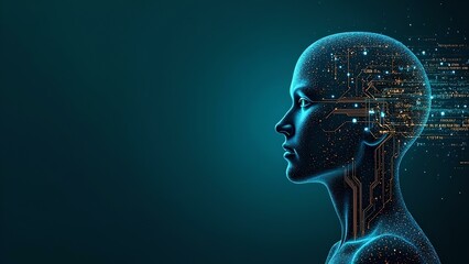 The Digital Gaze: A Futuristic Face Emerges from Glowing Networks.

