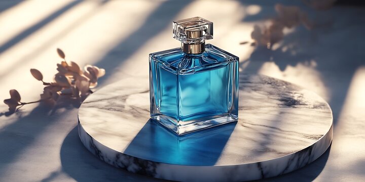 a bottle of perfume on a marble surface