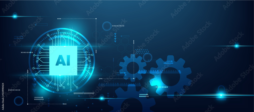 Poster artificial intelligence cyber technology concept in blue abstract background