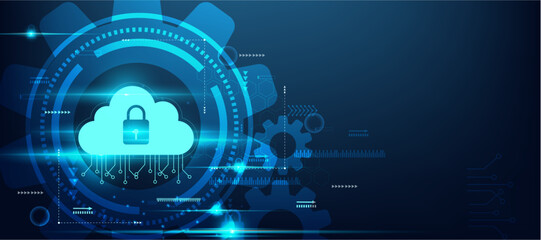 cloud computing cyber security lock protection concept blue tech abstract background