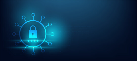 cyber security lock password protection concept blue tech abstract background