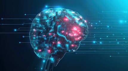 Fototapeta premium Futuristic Brain with Circuit Patterns and Digital Data Flow