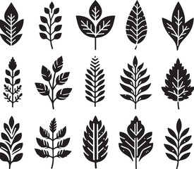 Black and white leaf icon silhouette vector set