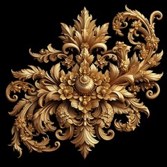 Close-up of design against black background, Vintage Golden Floral Ornament with Intricate Details