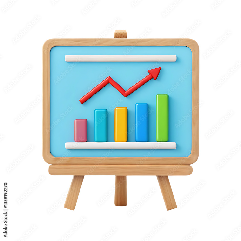 Poster 3d render of a colorful growth chart on an easel.