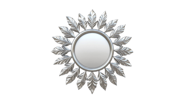 Silver leaf mirror sunburst design elegant home decor Isolated on Transparent Background