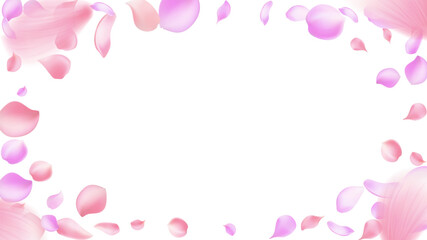 Rose petals or sakura flying petals, romantic background with realistic pink cherry flower petals flow or falling motion. Love, romance, floral spring season,cherry blossom