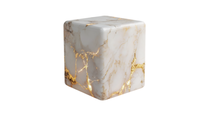 Gold veined marble cube luxury design object