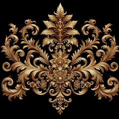 Close-up of design against black background, Vintage Golden Floral Ornament with Intricate Details