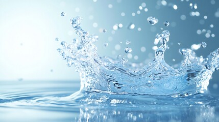 Vibrant water splash, dynamic blue hues creating energetic motion, ideal for themes of freshness and fluidity, ample copy-space.