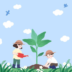 children planting a tree