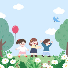 children with flowers